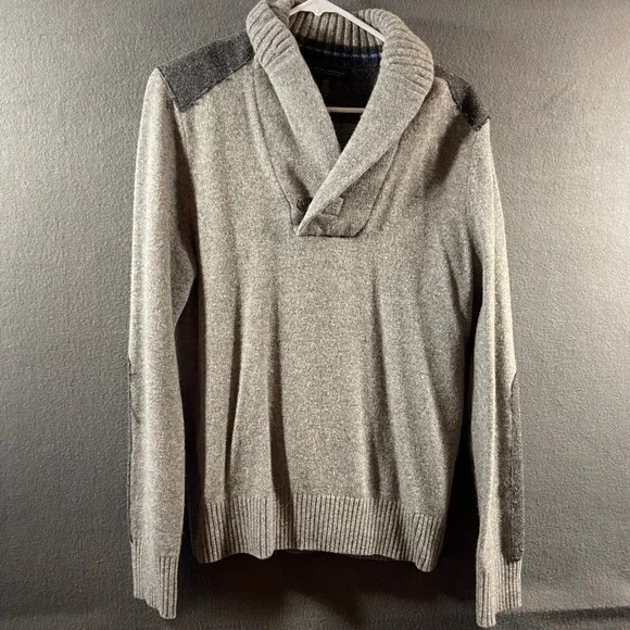 Banana Republic men merino wool Sweater medium gray Elbow Patch Grey minimalist