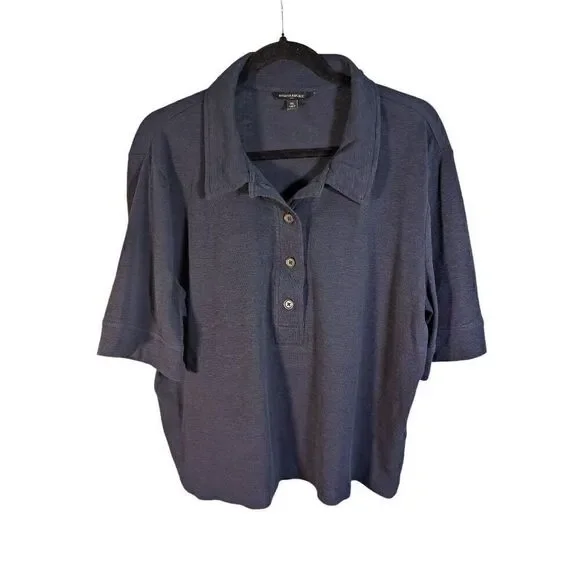 Banana Republic Men Polo Shirt Blue Vintage Large Short Sleeve Rayon Summer Men'