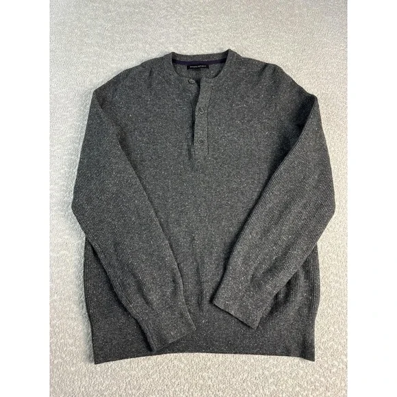 Banana Republic‎ Sweater Mens Large Gray Wool Silk Henley Crewneck Knit Pullover