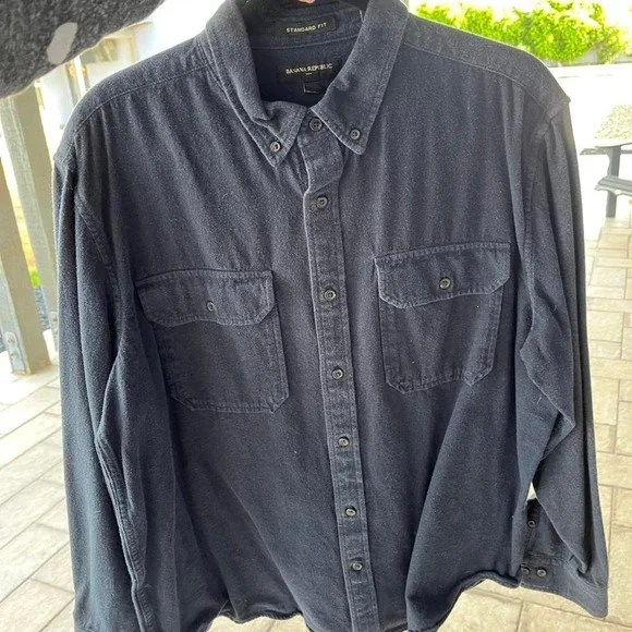 Banana Republic Distressed Navy Blue Button Up Shirt Workwear