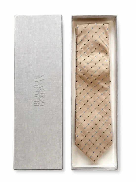 Banana Republic Beige Silk Grid Tie with Blue & Dark Accent Dots