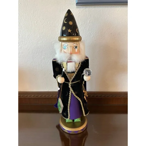 Wizard Nutcracker Wooden Celestial Sorcerer Crystal Ball Book of Spells 15 Inch