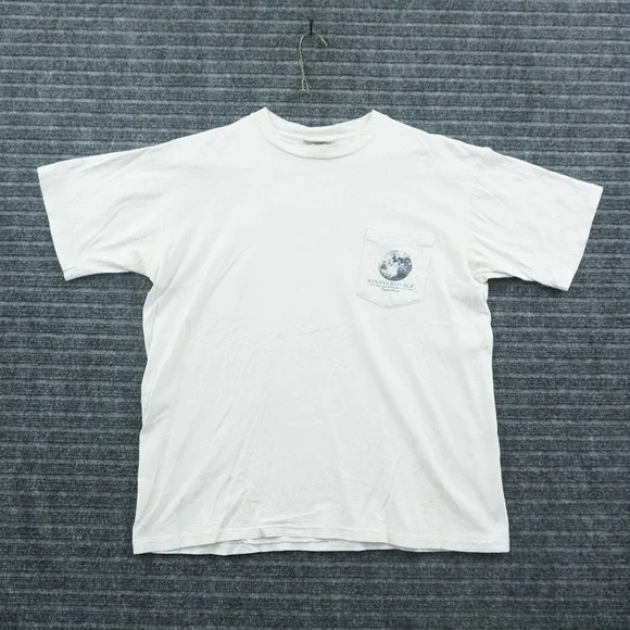 Banana Republic Graphic T-Shirt Mens M White Globe Pocket Single Stitch USA