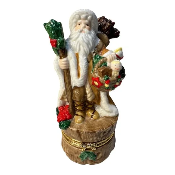 Santa Claus Trinket Box Ceramic Holiday Figurine Storage Pinecone‎ Toys