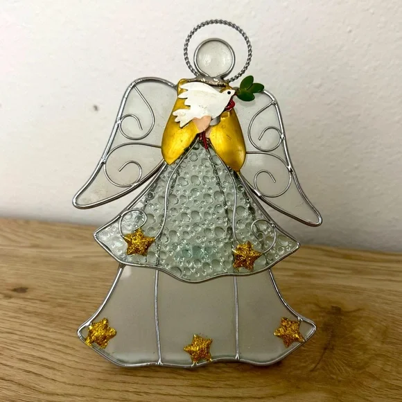 International Silver Co Stained Glass Angel‎ Bird Candle Holder Christmas Dove