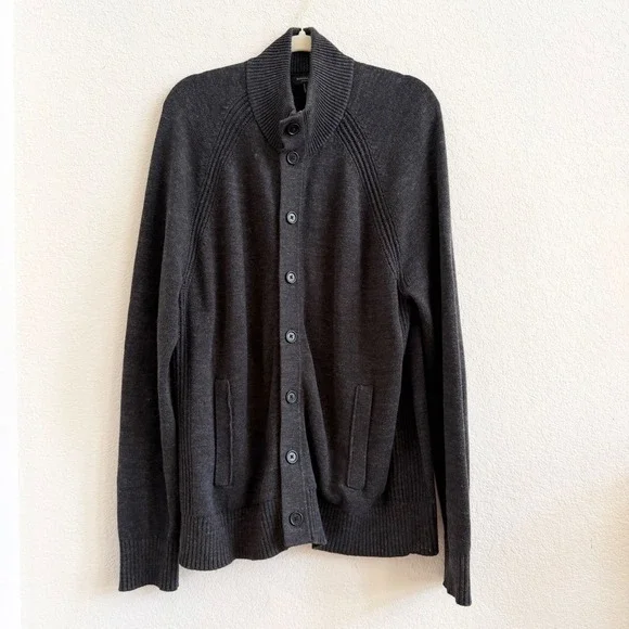 Banana Republic Mens Organic Cotton Cardigan Sweater Charcoal Gray Large‎
