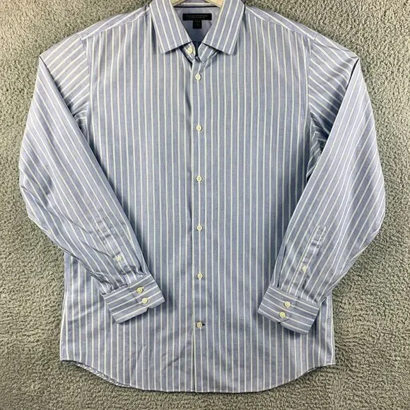 Banana Republic Shirt Mens Large‎ Slim Blue Stripe Non Iron Business Casual Camp