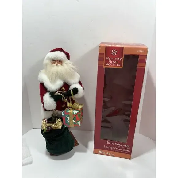 Santa Claus w/ Gifts‎ Poseable Arms 18” Figurine On Wood Base Christmas Figure