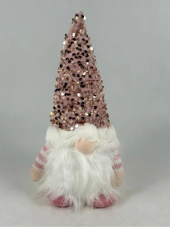 Holiday Sequin-Trim Gnome Decoration - Pink