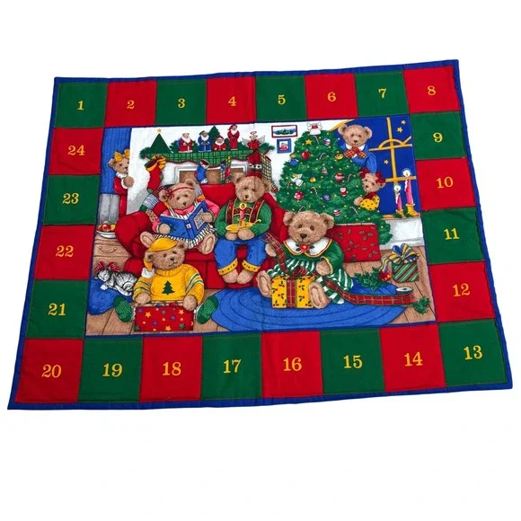Vintage Christmas‎ Teddy Bear Family Advent Calendar Wall Hanging 29x23