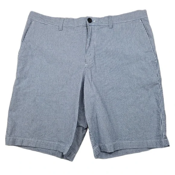 Banana Republic Seersucker Shorts Mens 35‎ Blue White Cotton Aiden Short