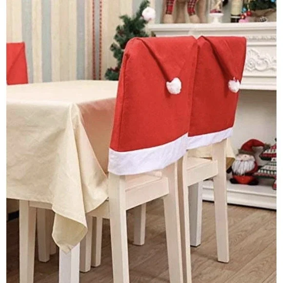 4pc Holiday Christmas Dining Chair‎ Back Covers, Santa Hat Festive Decorations