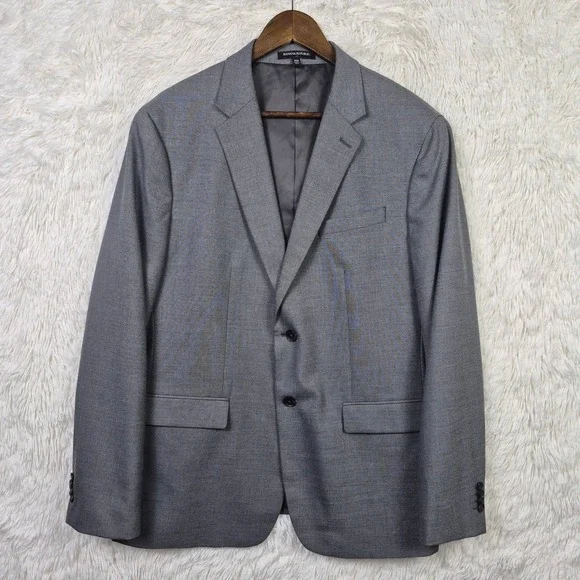 Banana Republic Mens 46R Slim Fit Sharkskin‎ Blazer Grey Sport Coat 532458
