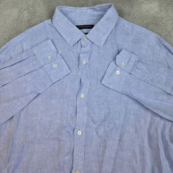 Banana Republic Linen Button Down Mens L Camden Standard Fit Long Sleeve Blue