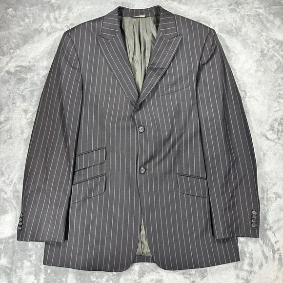 Banana Republic Mens 44R Wool Pinstripe Blazer Jacket Charcoal Grey 324008-00