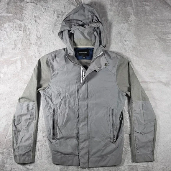 Banana Republic Mixed Media Jacket‎ Mens Small Grey Hooded Full Zip Utility
