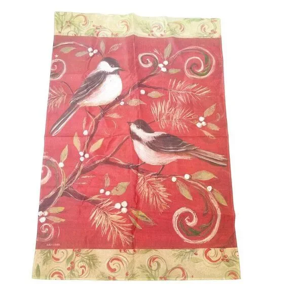 VTG Kate Miller-McRostie Christmas Birds House Flag‎ 29 x 42 Kate McRostie Red