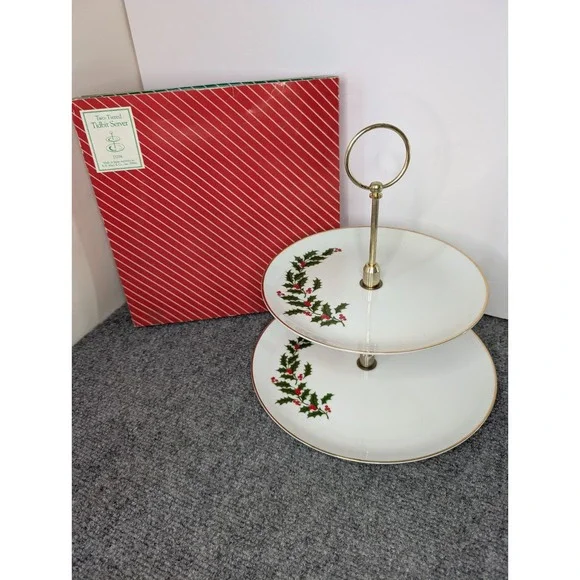 Vintage 1984 Holly Two Tier Tidbit Server Macy's With Box‎ Made in Japan