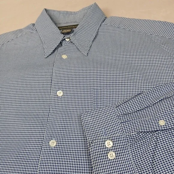 Banana Republic Large Mens Shirt Office Dress Houndstooth Heavy‎ 25x30 DEFECT
