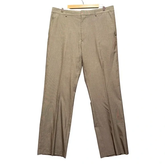 Banana Republic Dress Pants 36x32 Mens Taupe Brown Micro Check Straight‎ Slacks