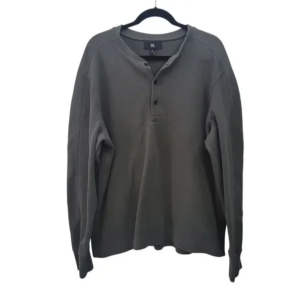 Banana Republic Size‎ XLT Ribbed Olive Green Long Sleeve Henley Classic Casual