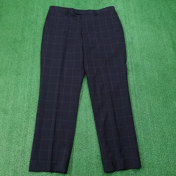 Banana Republic Pants Mens 34x32‎ Blue Plaid Slim Fit Wool Dress Business
