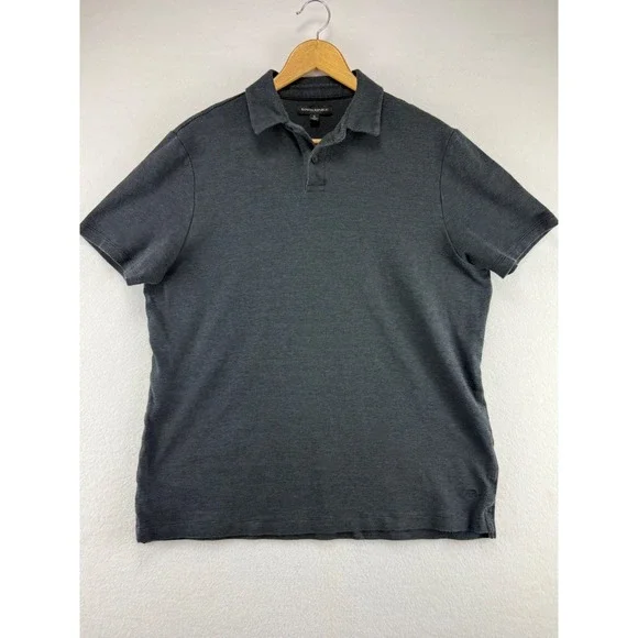 Banana Republic Polo‎ Shirt Mens XL Charcoal Gray Textured Short Sleeve Casual