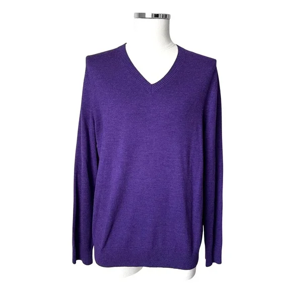 Banana Republic Men's Purple V-Neck 100% Merino‎ Wool Sweater Old Money Size L