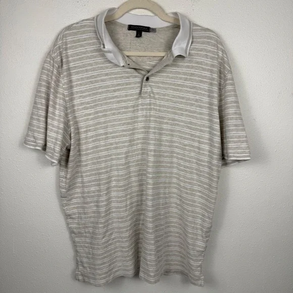 Banana Republic Luxury Touch Performance Polo Shirt Mens XL Tall Tan Striped‎