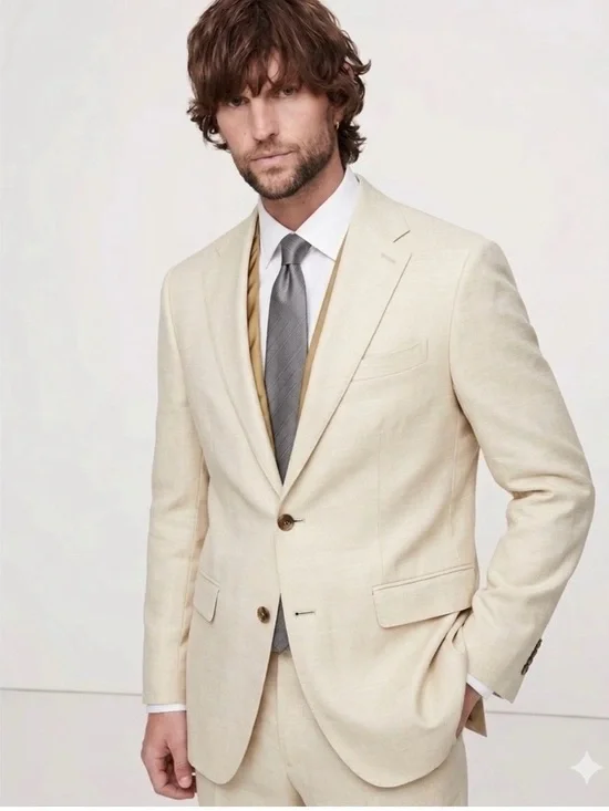 Banana Republic Reda Flexo Italian Hopsack Suit Jacket 40S Slim Fit Tan Wool
