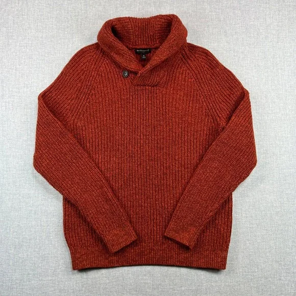 Banana‎ Republic Shawl Collar Sweater Mens M Rust Marled Knit Pullover Academia