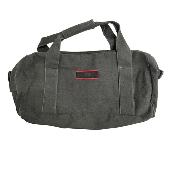Banana Republic Canvas Duffle Bag Red Trim Medium Charcoal Gray Gorpcore Utility