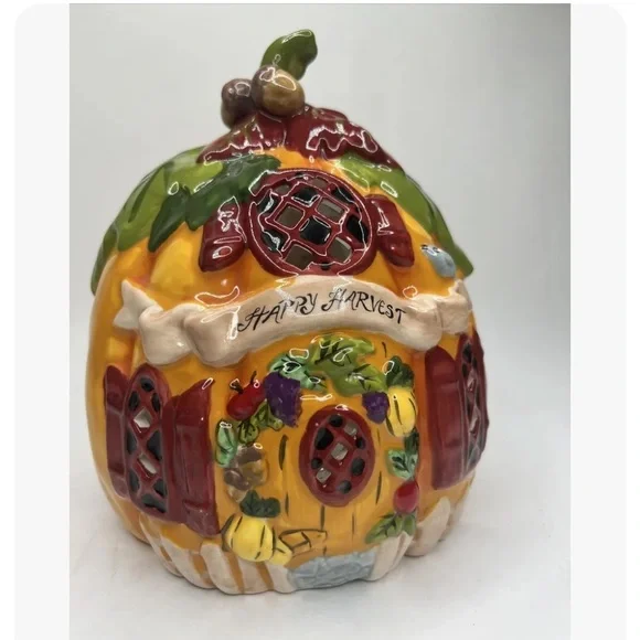 Blue Sky Clayworks Happy Harvest Candle Holder Autumn Pumpkin House