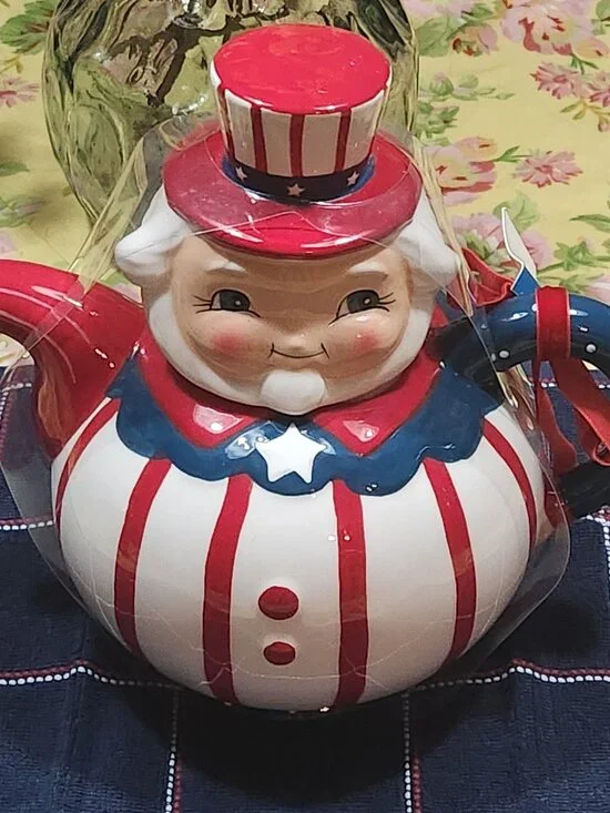 Johanna Parker & Magenta Carnival Cottage Patriotic Uncle Sam Ceramic Teapot