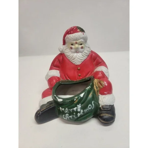 Vintage Ceramic Santa Claus Merry Christmas‎ Figurine Holder Decoration