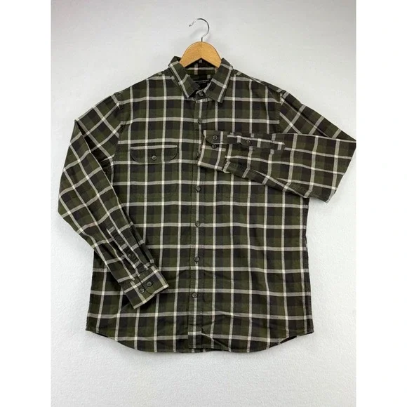 Banana‎ Republic Luxe Flannel Shirt Mens Large Untucked Slim Fit Green Plaid