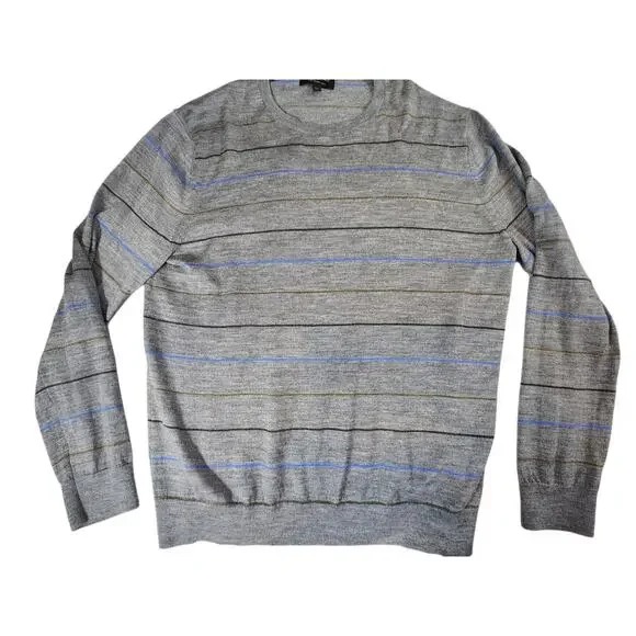 Banana Republic 100% Merino Wool Sweater XL Gray Striped‎ Crew Neck Lightweight