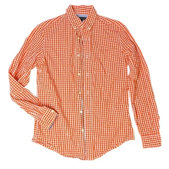 Banana Republic Men Orange Gingham Soft Wash Tailored Slim Fit Button Down Shirt