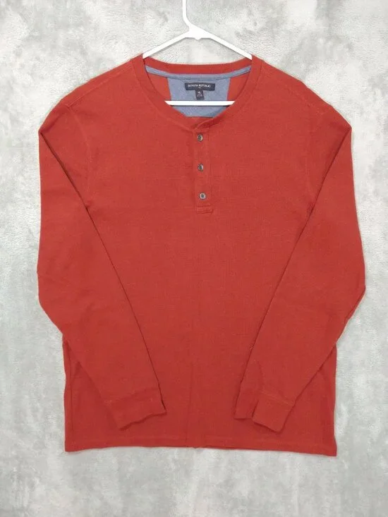 Banana Republic Shirt Mens XL Orange Henley Thermal Waffle Knit Long Sleeve