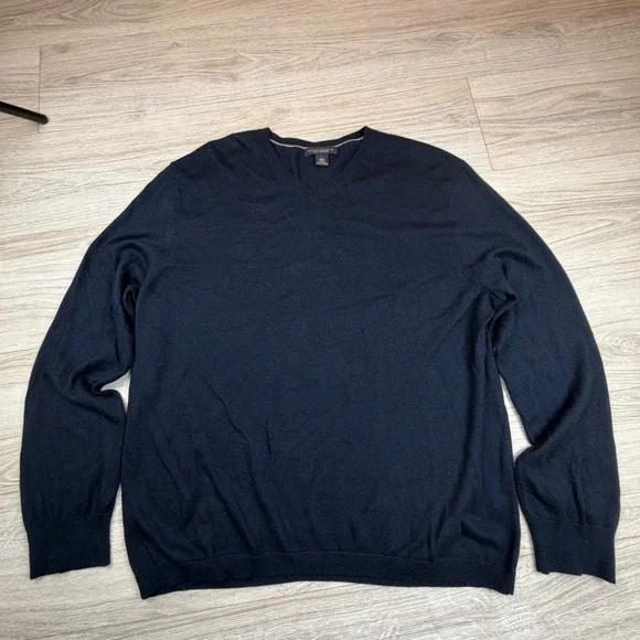 Banana Republic Mens V Neck Sweater Silk Cashmere Navy‎ Blue Size L