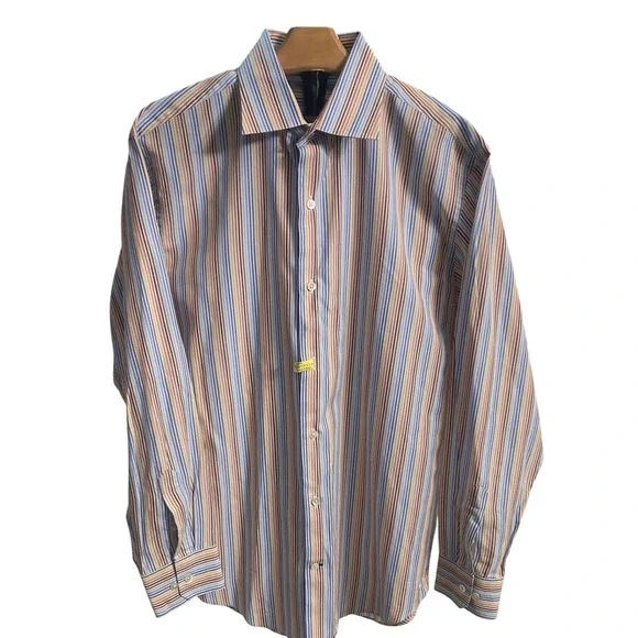 Banana Republic Mens Striped Button Down Shirt Long Sleeve‎ Blue Orange Brown M