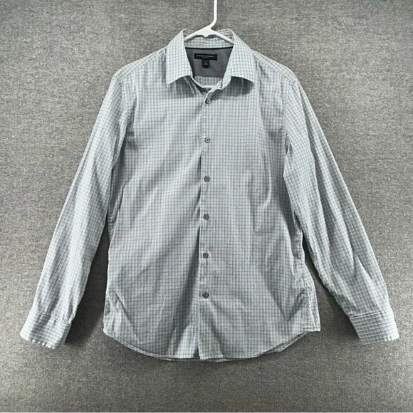 Banana Republic Slim‎ Fit Long Sleeve Shirt Men Size 15-15.5 Checked Gray Casual