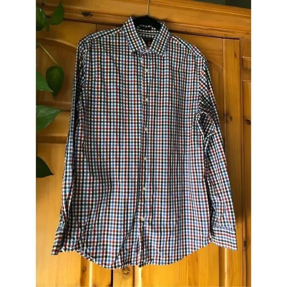 BANANA REPUBLIC 120s SUPIMA COTTON Plaid Multi Button up Shirt SZ M