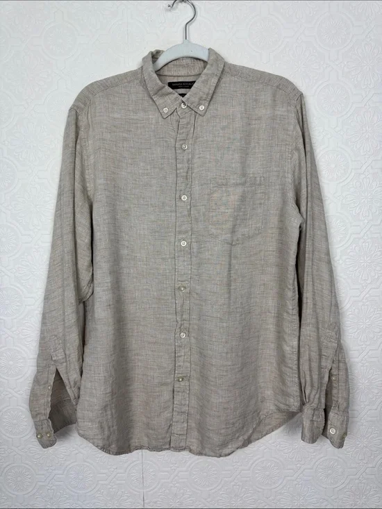 Banana Republic 100% Linen Button‎ Down Shirt Men’s Medium Beige Camden Fit