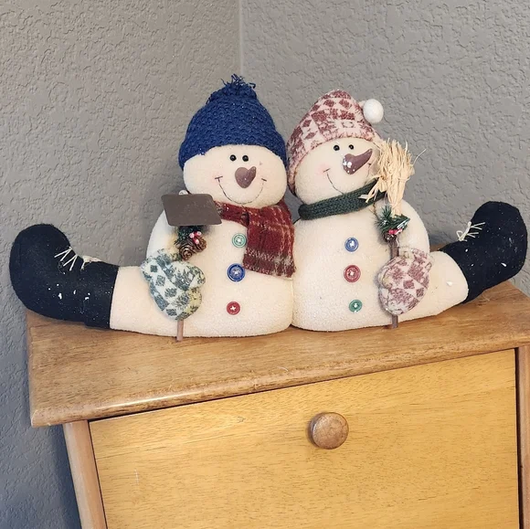 Snowman Doorstopper Couple holding a Shovel‎ and Broom