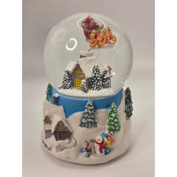 Musical Christmas Snow Globe Santa Sleigh Reindeer Winter Village Light Up 6.5