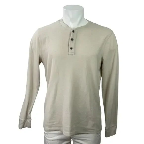 Banana Republic Men's Light Gray Knit Long Sleeve Henley T Shirt Tee Top Size L