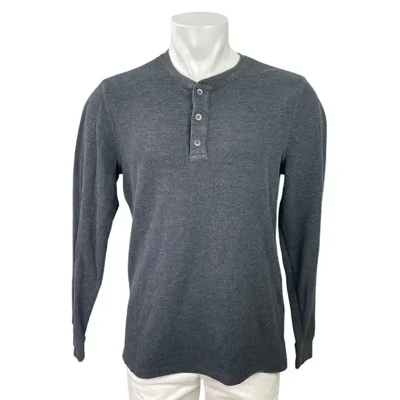 Banana Republic Men's Dark Gray Knit Long Sleeve Henley T Shirt Tee Top Size L