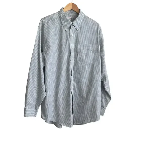 Brooks‎ Brothers Mens Shirt XL Blue Checked Button Up Preppy Travel Officewear