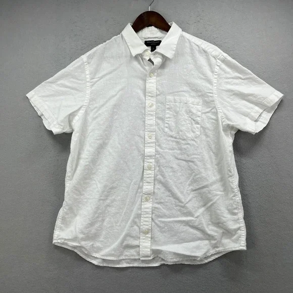 Banana Republic Button Up Shirt Mens XL White Linen Blend Coastal Resort Casual